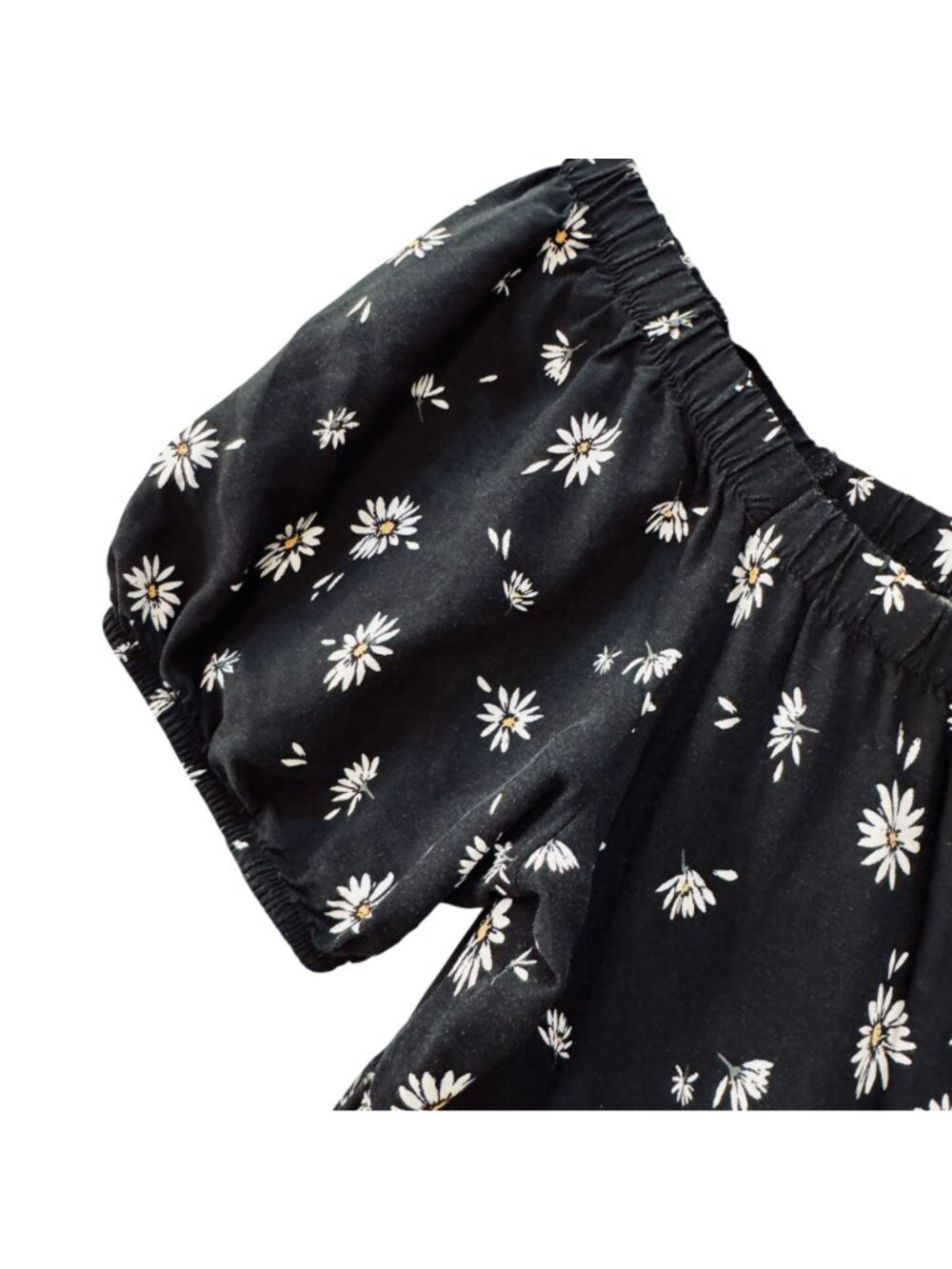 Maurices Size M Peasant Puffy Sleeved Mini Sundress Black Floral Tiered Ruffle - Picture 9 of 11